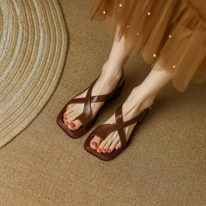 Olivia Bennet | Leather Cross Sandals for Women