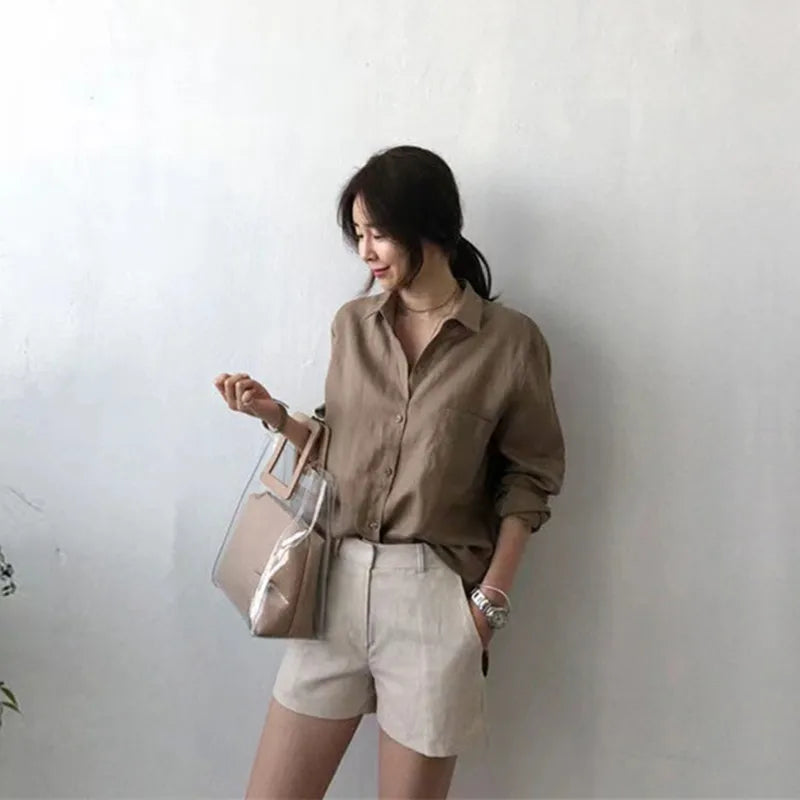 Olivia Bennet | Soft Linen Open Collar Shirt