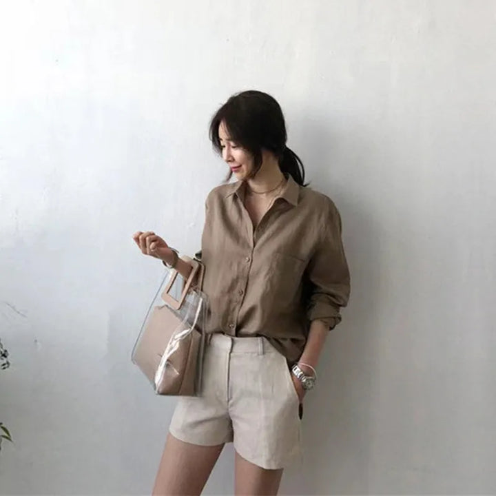 Olivia Bennet | Soft Linen Open Collar Shirt