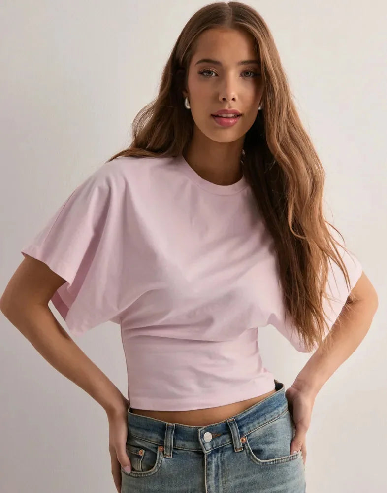 Olivia Bennet | Cotton Drape Tee for Women in White