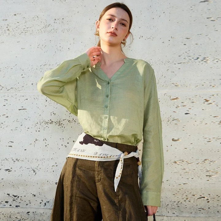 Olivia Bennet | Linen V-Neck Shirt for Women