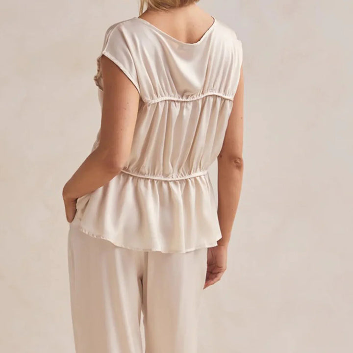 Olivia Bennet | Ruched Cap Sleeve Peplum Top for Women