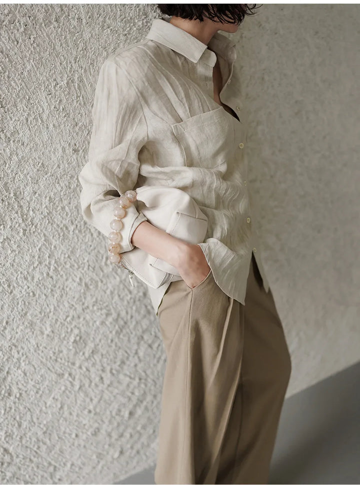 Olivia Bennet | Pleated Linen Button Shirt