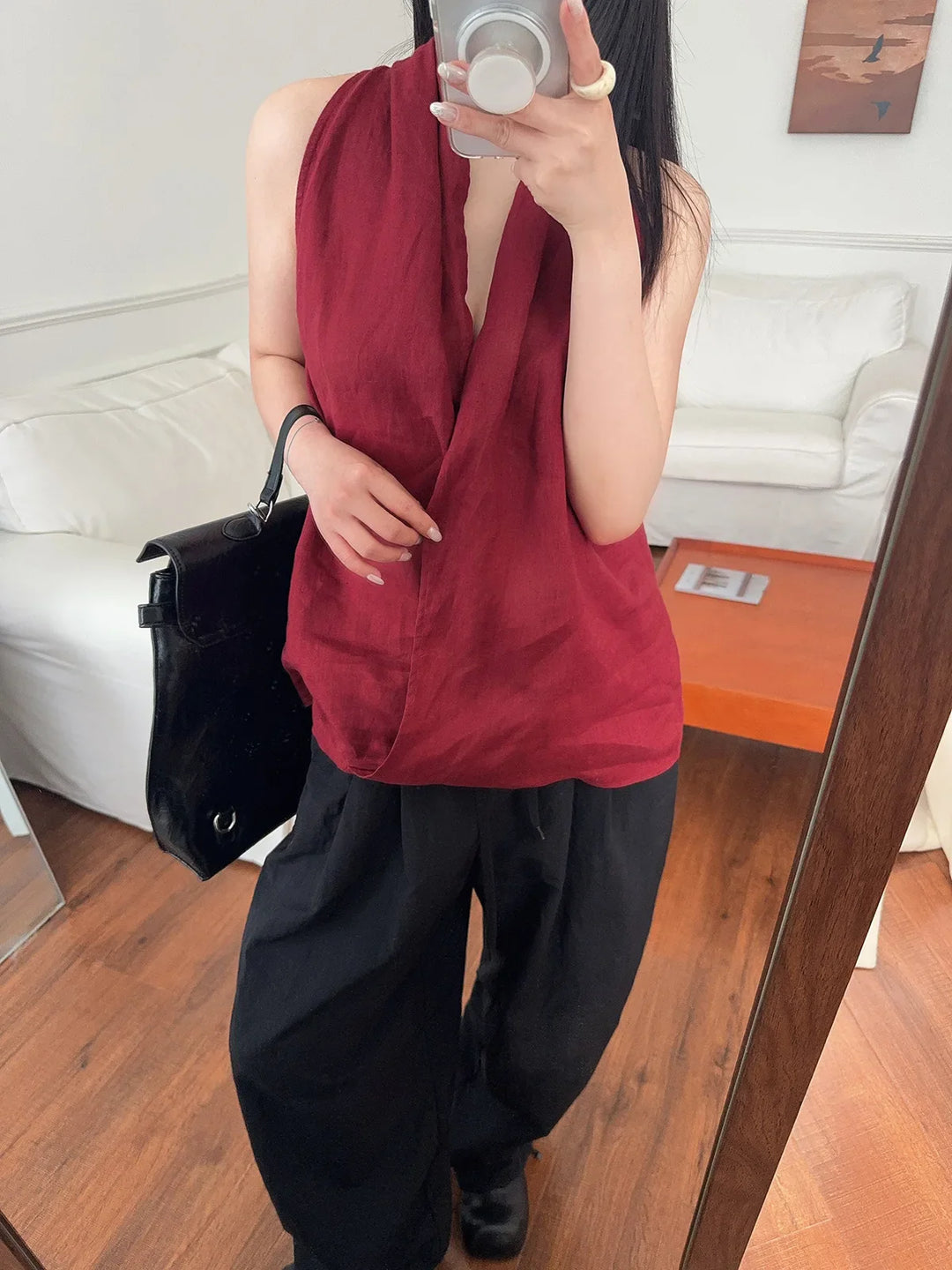 Olivia Bennet | Drape Linen Vest for Women