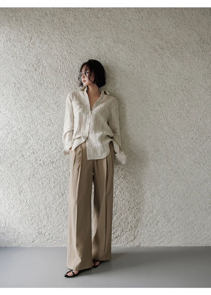 Olivia Bennet | Pleated Linen Button Shirt