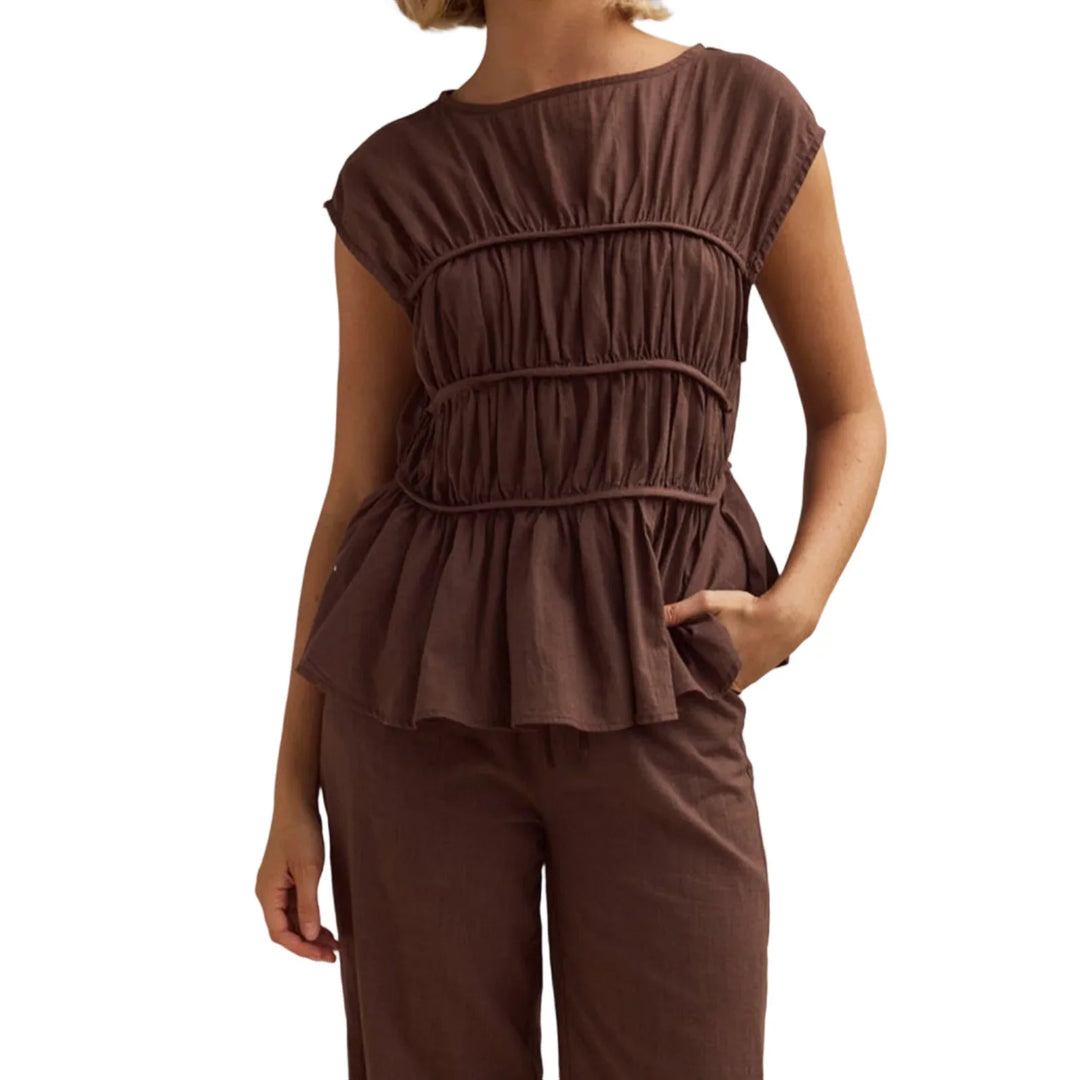 Olivia Bennet | Ruched Cap Sleeve Peplum Top for Women