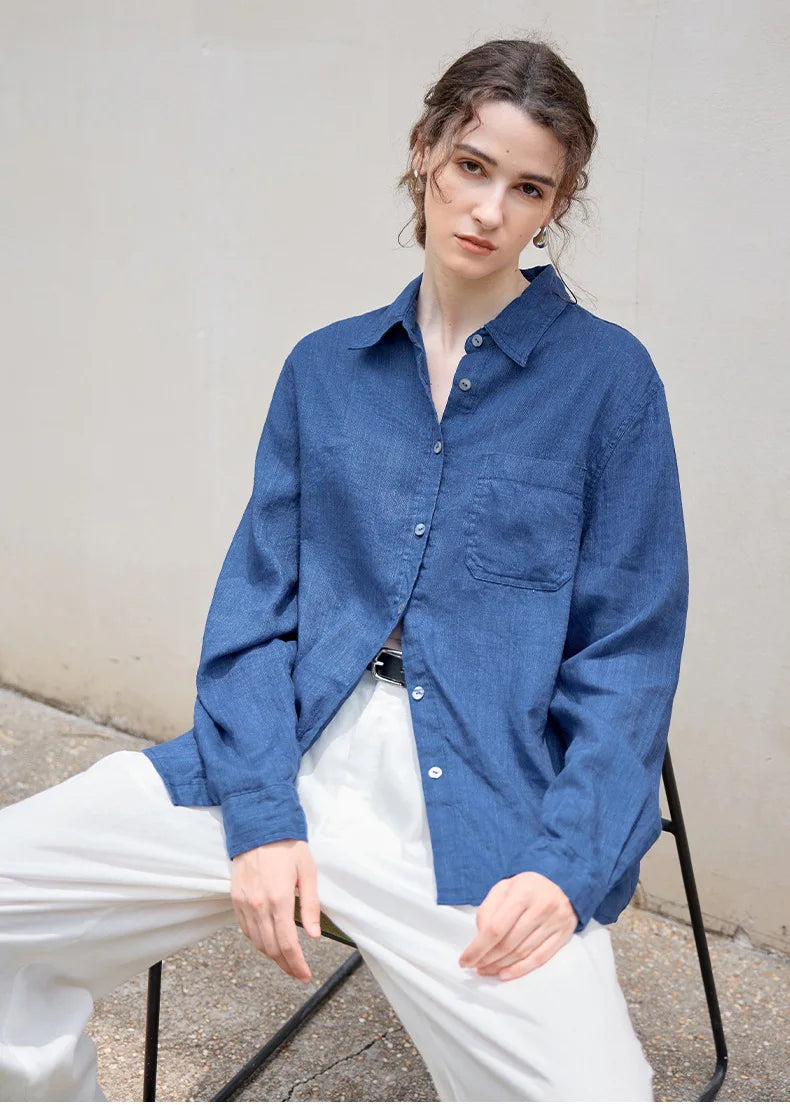 Olivia Bennet | Linen Shirt for Women, Relaxed Fit, White