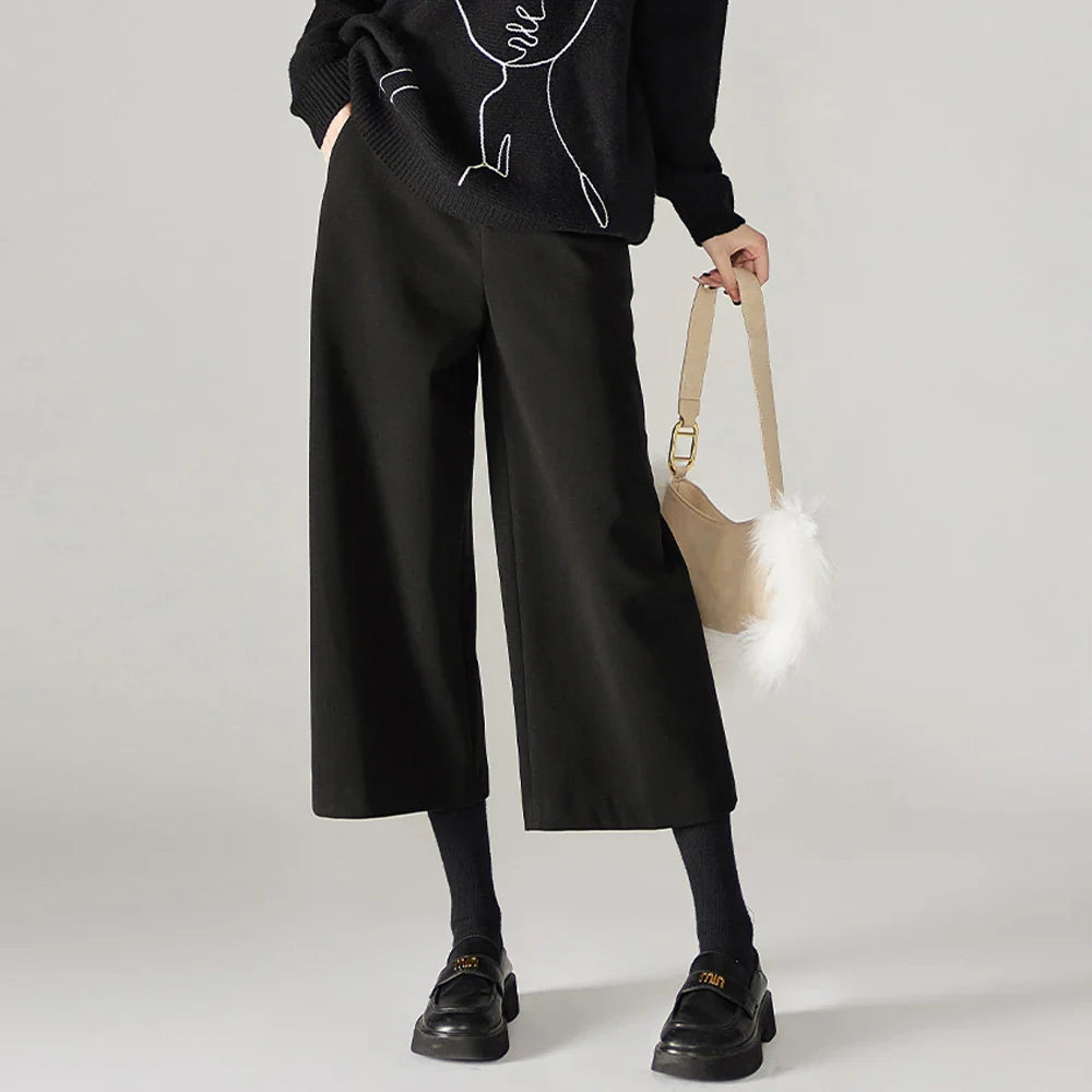 Olivia Bennet | Wool Wide Leg Pants for Women in Autumn Color