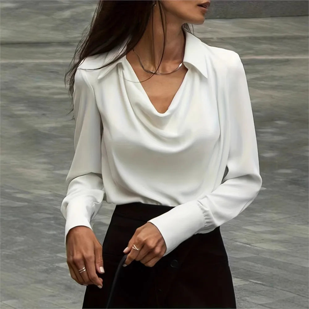 Olivia Bennet | Silk Full Sleeve Shirt for Women in Classic White