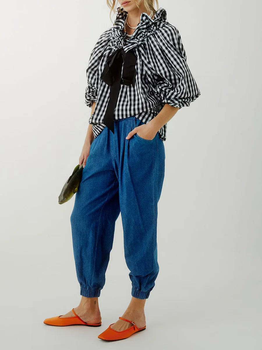 Olivia Bennet | Puffed Cotton Blouse for Women in White