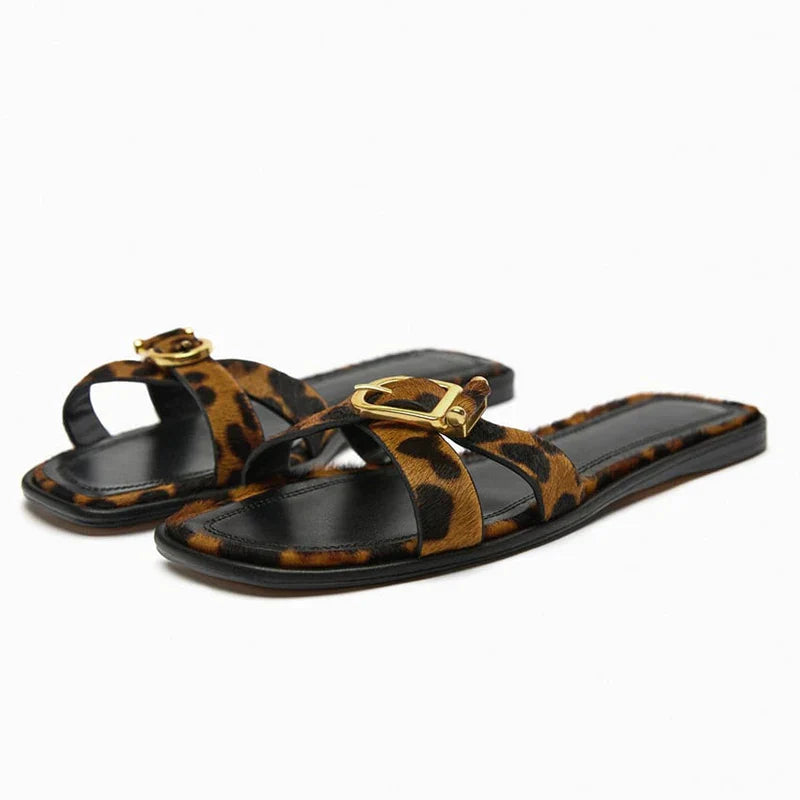 Olivia Bennet | Italian Leather Cutout Slide Sandal for Women