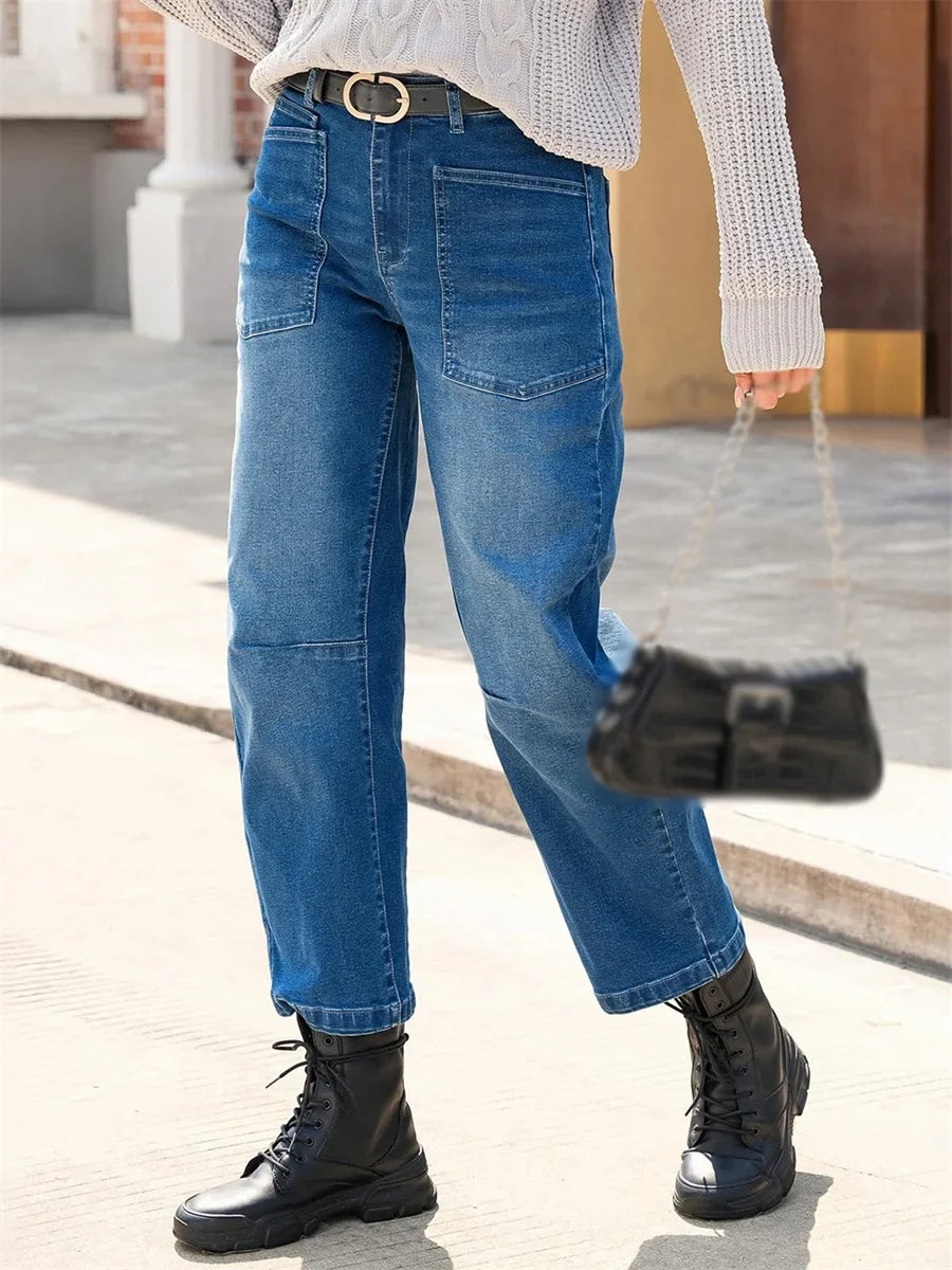 Olivia Bennet | Structured Barrel Jeans for Women in Denim