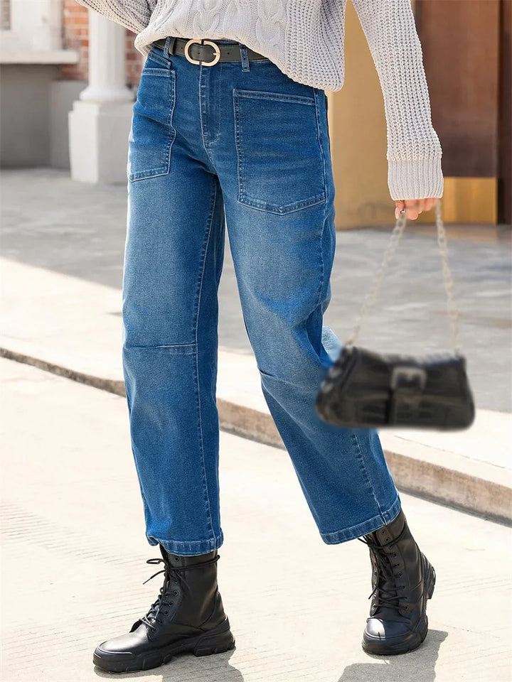 Olivia Bennet | Structured Barrel Jeans for Women in Denim