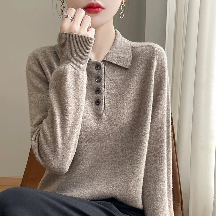Olivia Bennet | Wool Polo Sweater for Women in Natural Color
