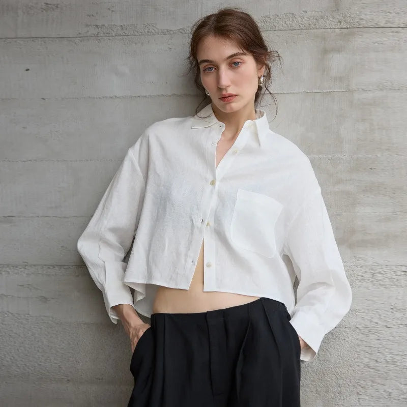 Olivia Bennet | Cropped Linen Overshirt for Women in Natural