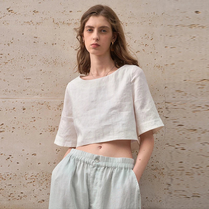 Olivia Bennet | Boxy Linen Crop Top