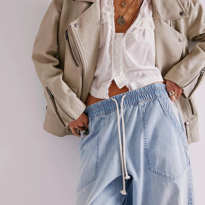 Olivia Bennet | Weekender Drawstring Jeans for Women in Denim Blue
