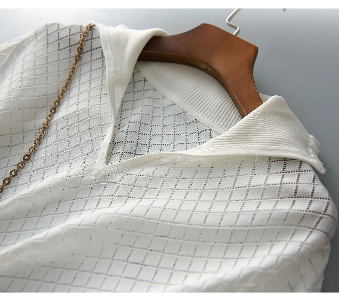 Olivia Bennet | Diamond Knit Top for Women in Natural Color