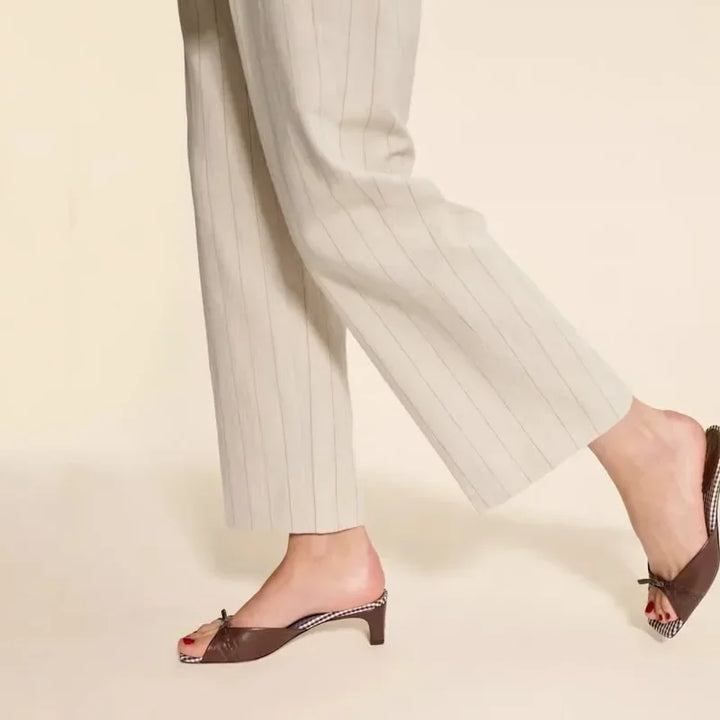 Olivia Bennet | Check-In Heel Mules for Women in Black Plaid