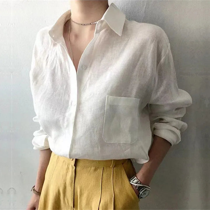Olivia Bennet | Soft Linen Open Collar Shirt