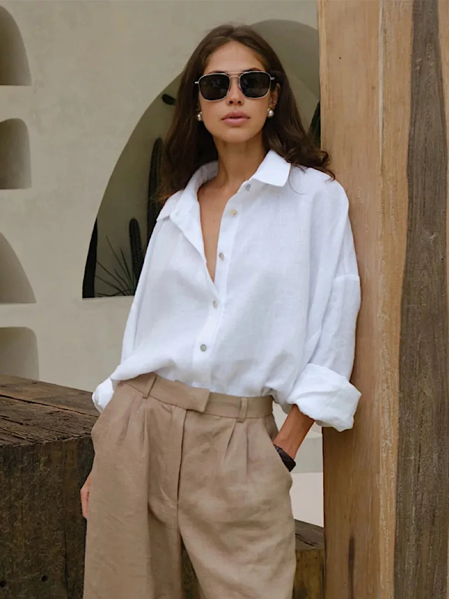 Olivia Bennet | Cotton Relaxed Shirt for Women in White