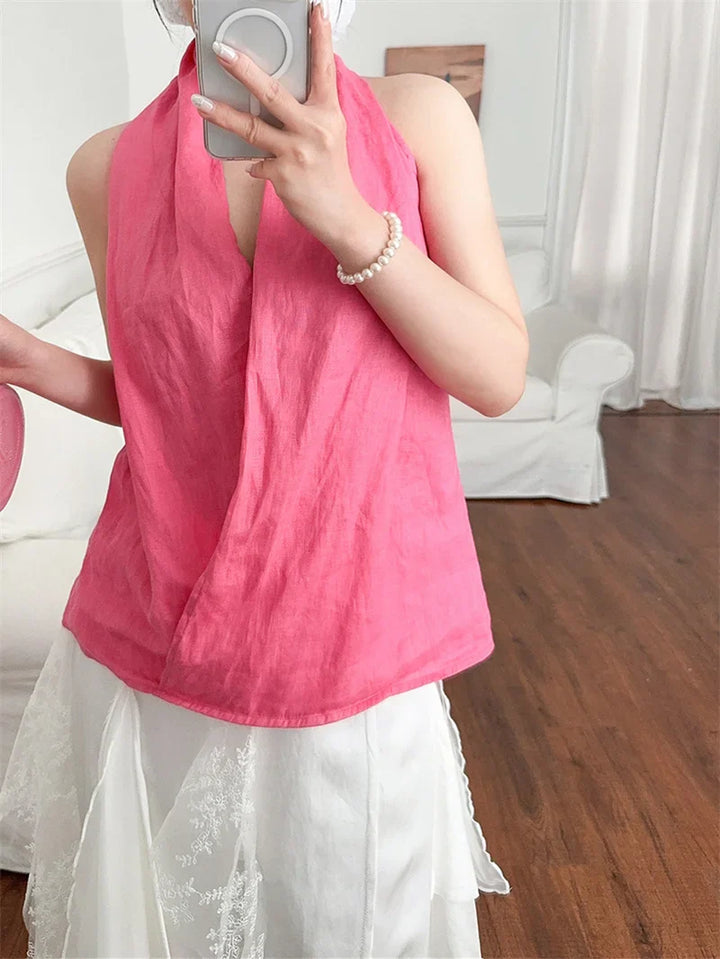 Olivia Bennet | Drape Linen Vest for Women