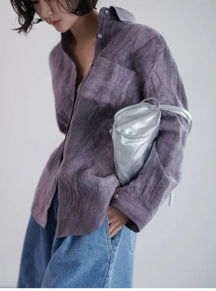 Olivia Bennet | Pleated Linen Button Shirt