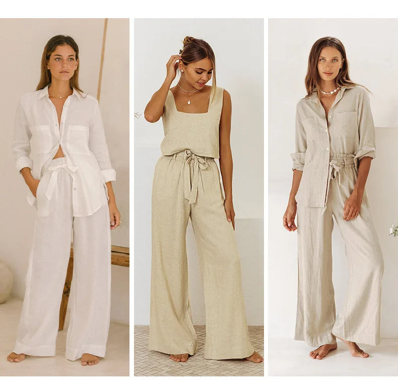 Olivia Bennet | Linen Wide Leg Pant for Women in Ruffle Style