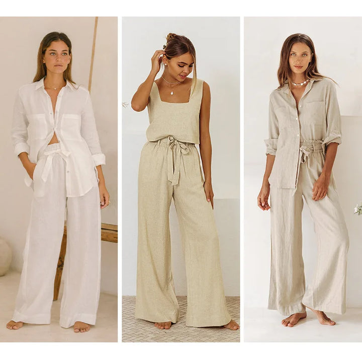 Olivia Bennet | Linen Wide Leg Pant for Women in Ruffle Style