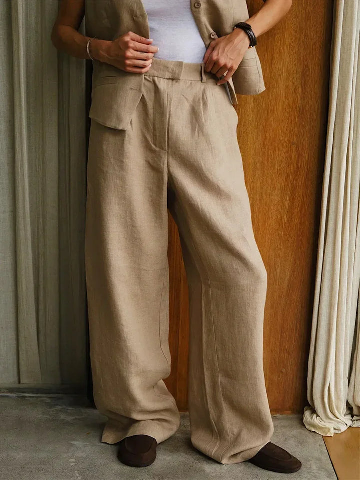Olivia Bennet | Linen Wide-Leg Trousers for Women in Natural