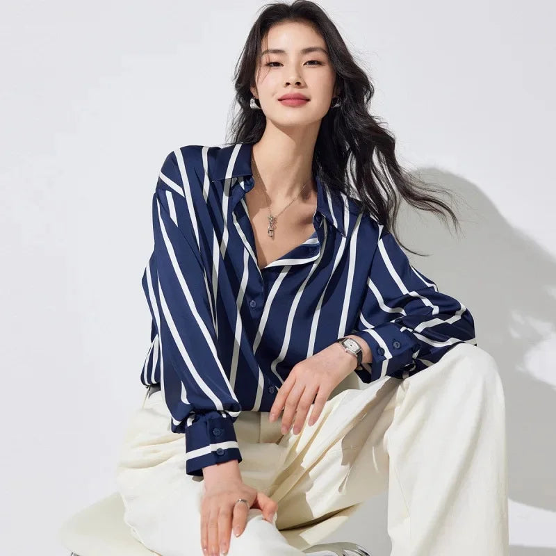 Olivia Bennet | Stripe Satin Blouse for Women