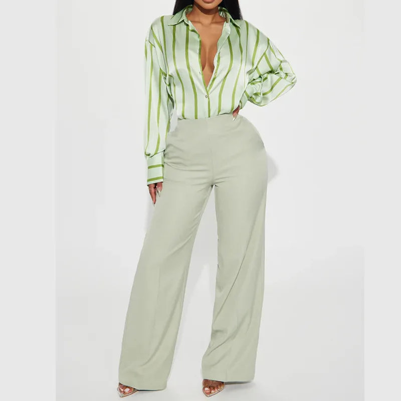 Olivia Bennet | Satin Stripe Shirt for Women