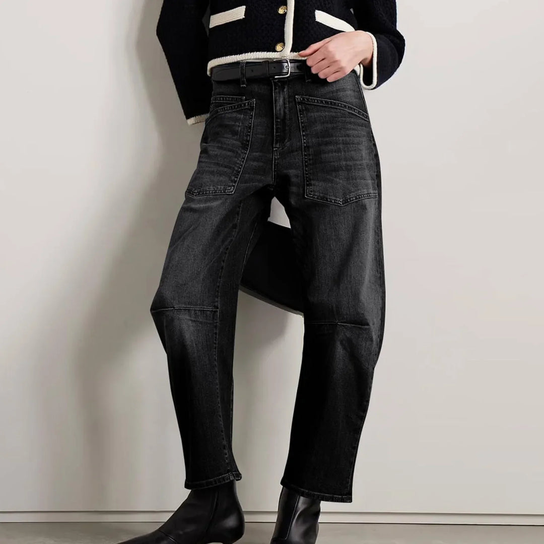 Olivia Bennet | Structured Barrel Jeans for Women in Denim