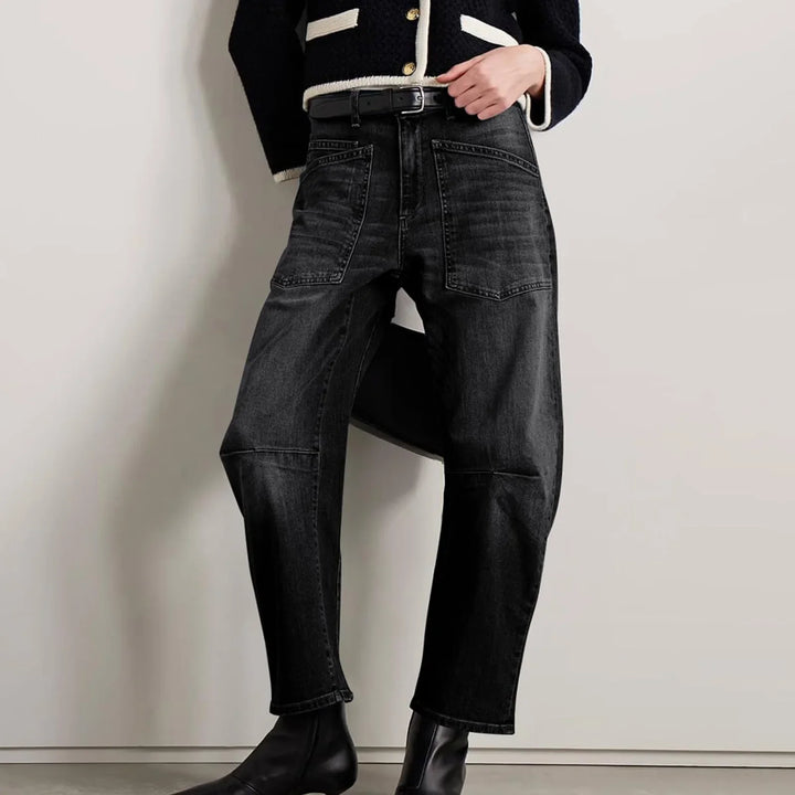 Olivia Bennet | Structured Barrel Jeans for Women in Denim