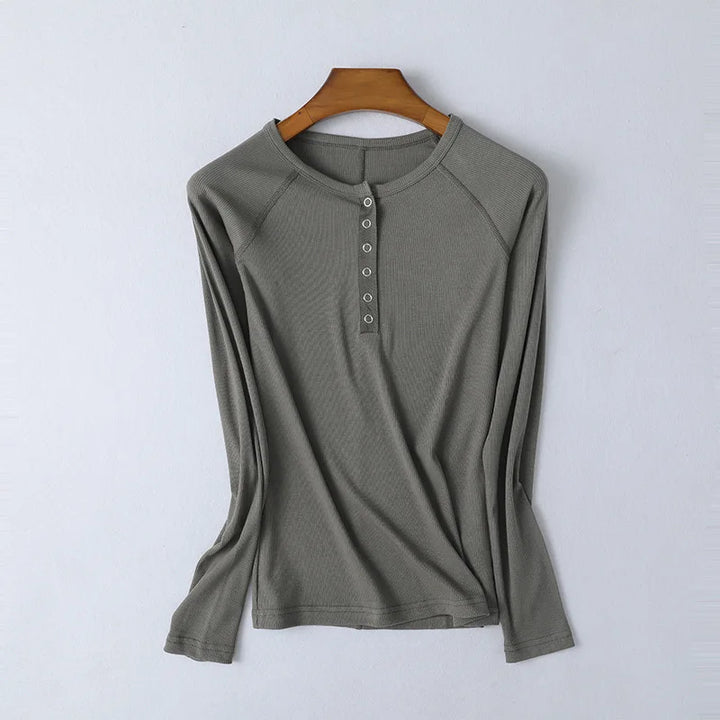 Olivia Bennet | Pop-Button Top for Women in Cotton, Fitted, White