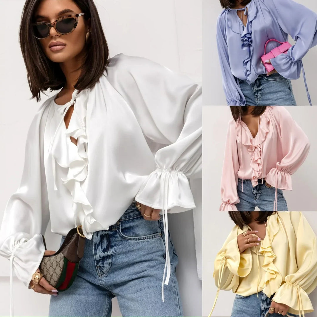 Olivia Bennet | Satin Ruffle Blouse for Women