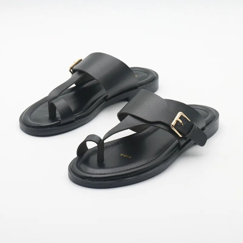 Olivia Bennet | Leather Buckle Sandal for Women in Natural Color