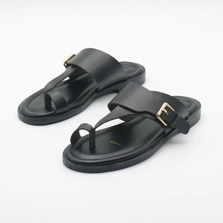 Olivia Bennet | Leather Buckle Sandal for Women in Natural Color
