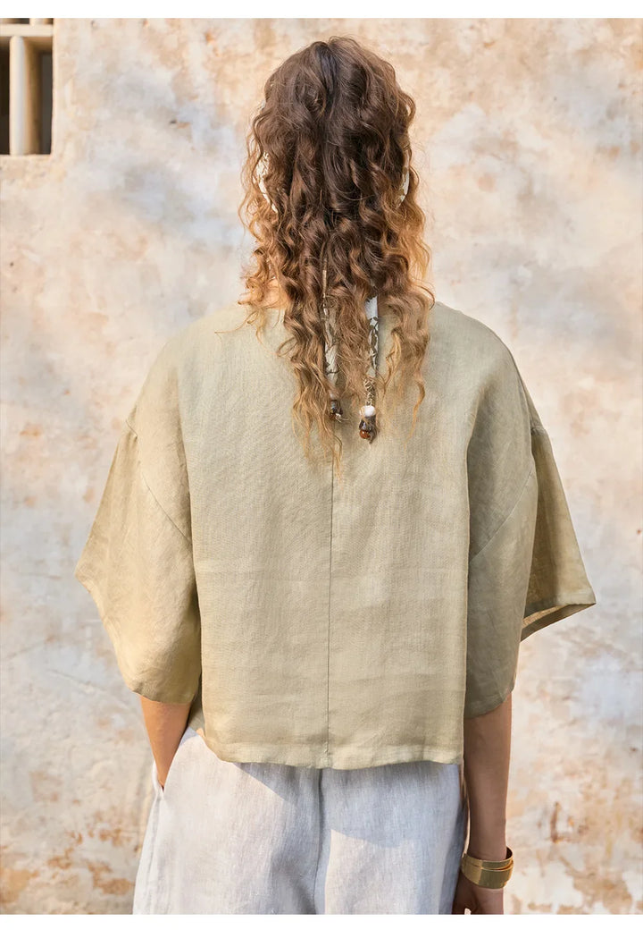 Olivia Bennet | Flared Sleeve Linen Pullover