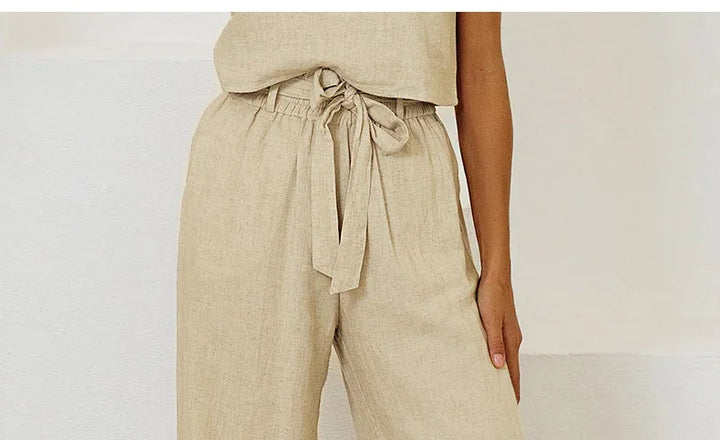 Olivia Bennet | Linen Wide Leg Pant for Women in Ruffle Style