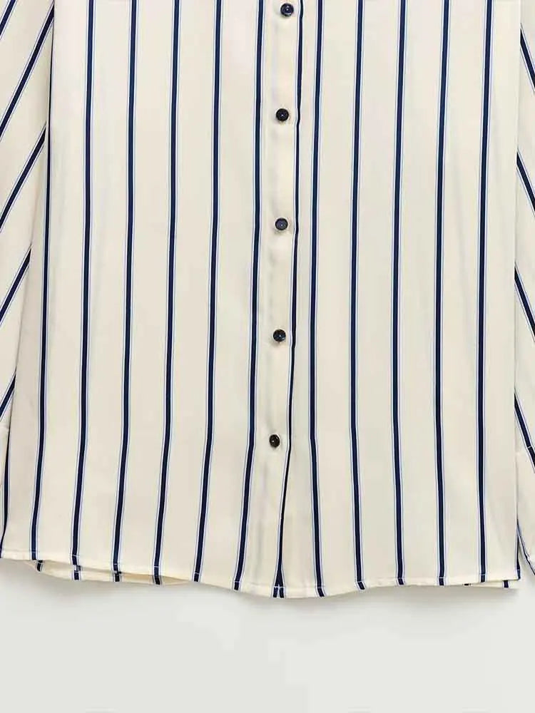 Olivia Bennet | Striped Button-Up Blouse for Women in Cotton Fit