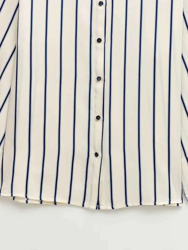Olivia Bennet | Striped Button-Up Blouse for Women in Cotton Fit
