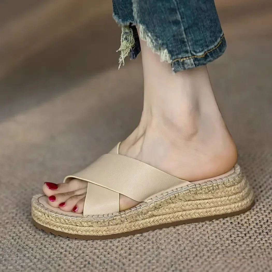 Olivia Bennet | Woven Leather Platform Sandals for Women