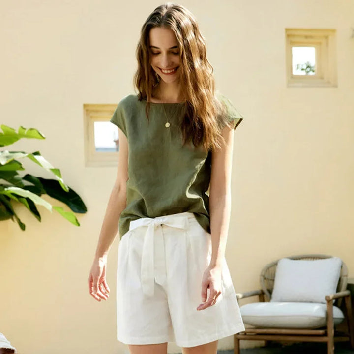 Olivia Bennet | Linen Tee for Women in Petal Sleeve Style