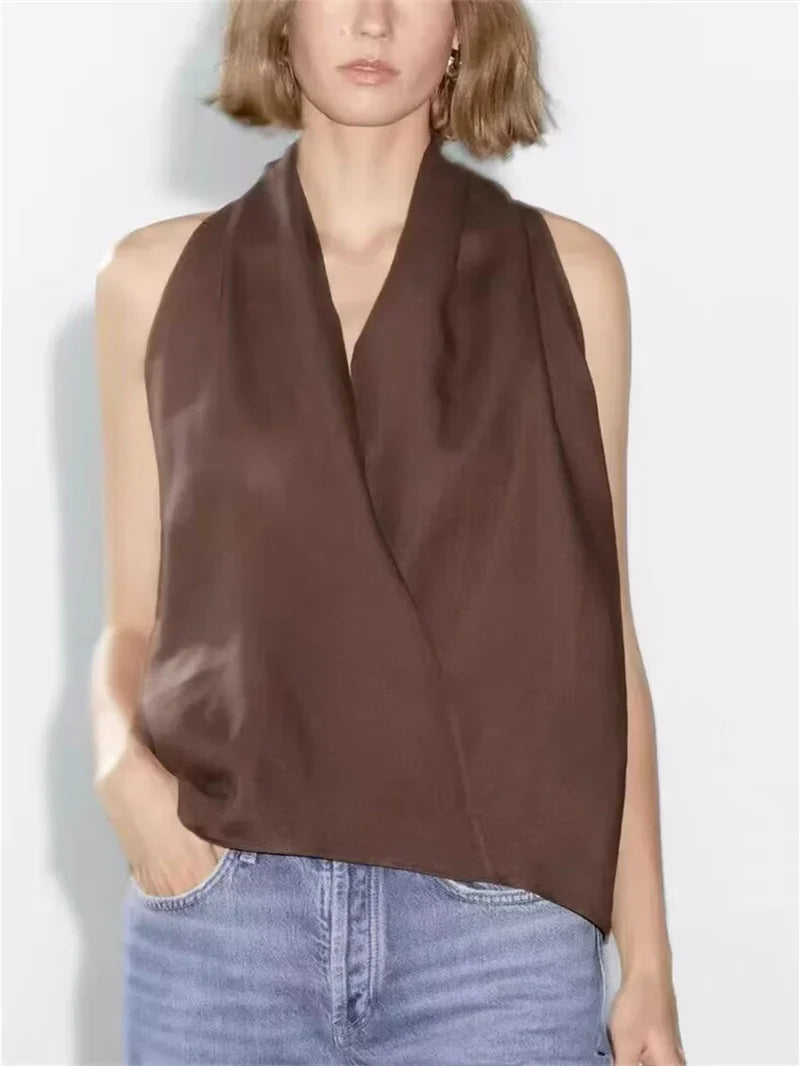 Olivia Bennet | Drape Linen Vest for Women