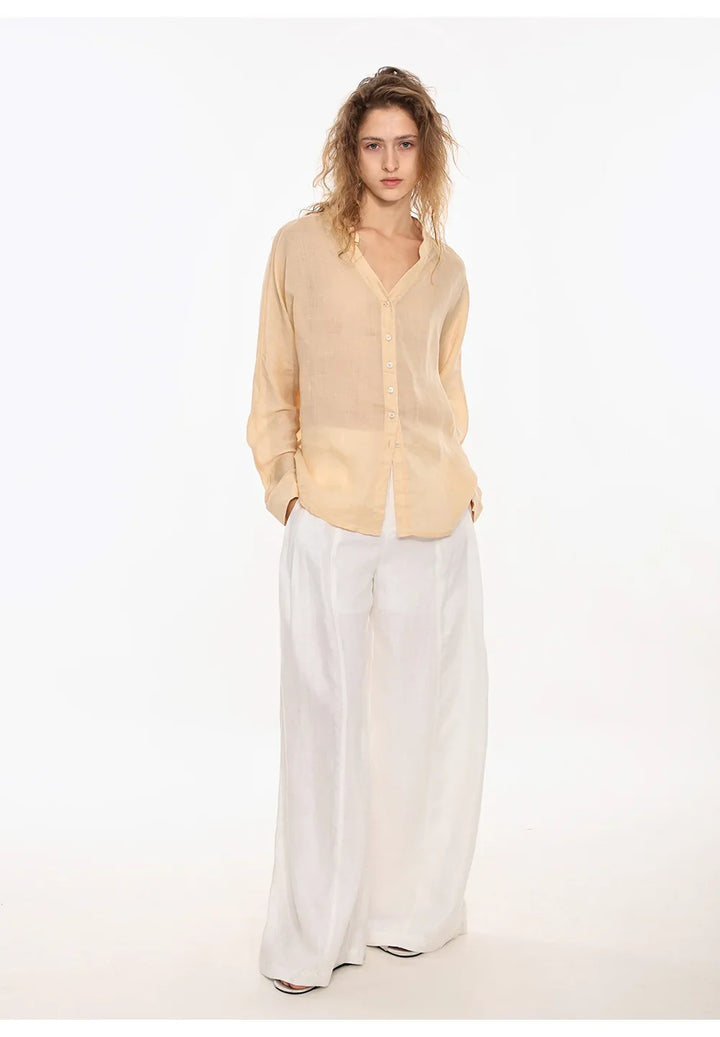 Olivia Bennet | Linen V-Neck Shirt for Women