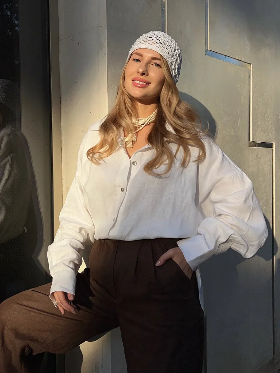 Olivia Bennet | Cotton Relaxed Shirt for Women in White