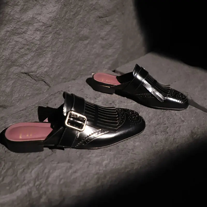 Olivia Bennet | Fringe Leather Loafers for Women