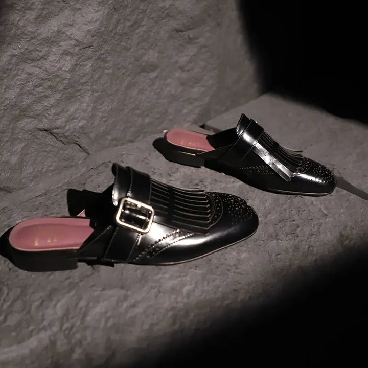 Olivia Bennet | Fringe Leather Loafers for Women