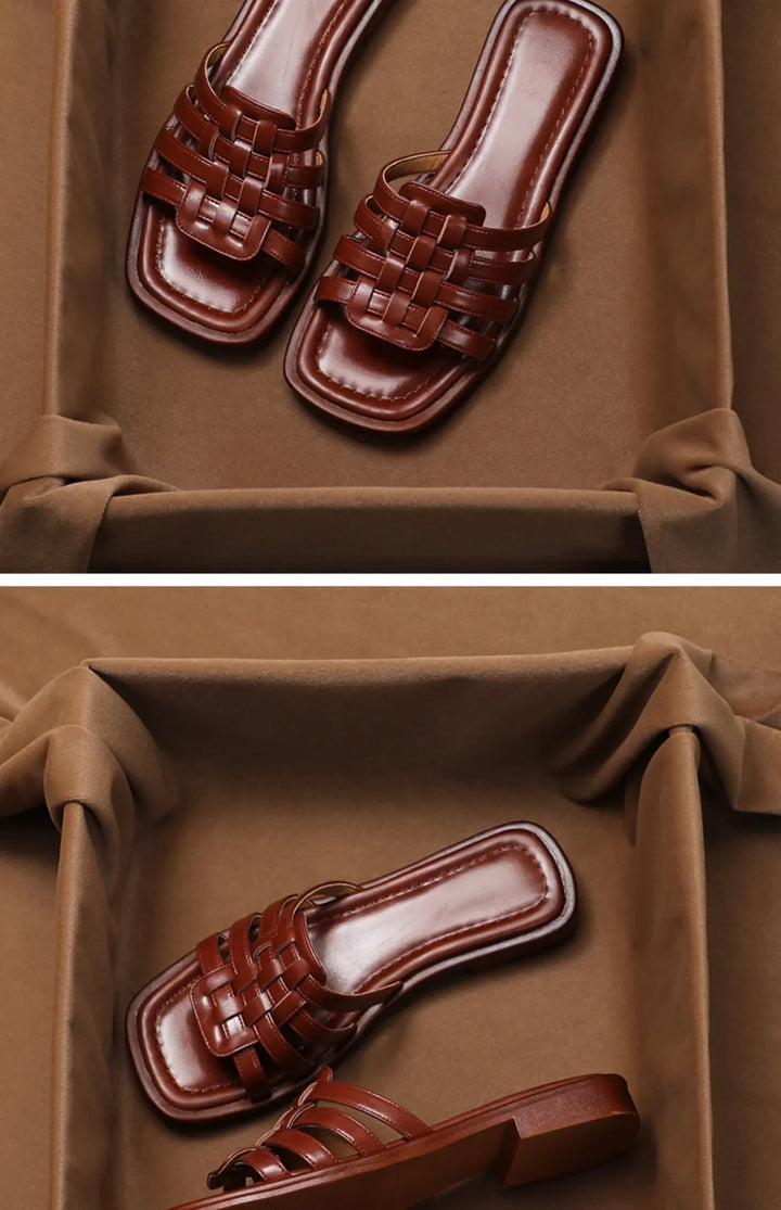 Olivia Bennet | Italian Leather Slides for Women in Natural Color
